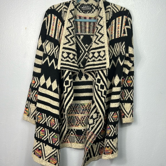 Montanaco Shawl Collar Southwestern Print Open Front Cardigan Sweater Small - Picture 1 of 9
